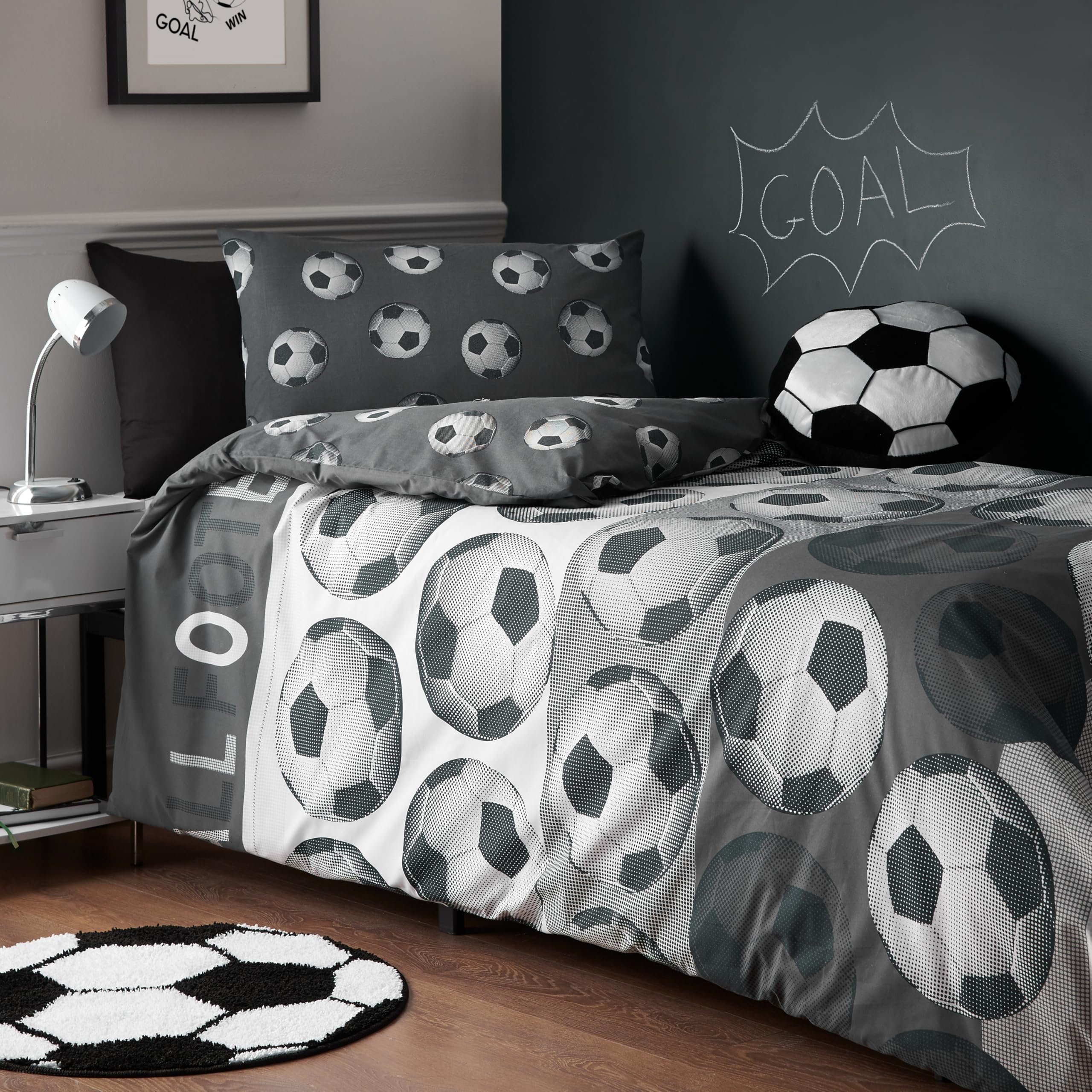 Rackhams Grey Football Reversible Duvet Cover Set - Single