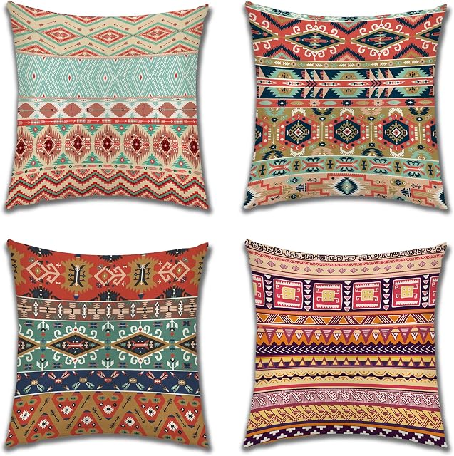 Artscope Cushion Covers, Set of 4 Cotton Linen Decorative Square Pillowcases Throw Pillow Covers 18x18 Inch for Garden Sofa Bedroom Car Home Decor (Exotic)