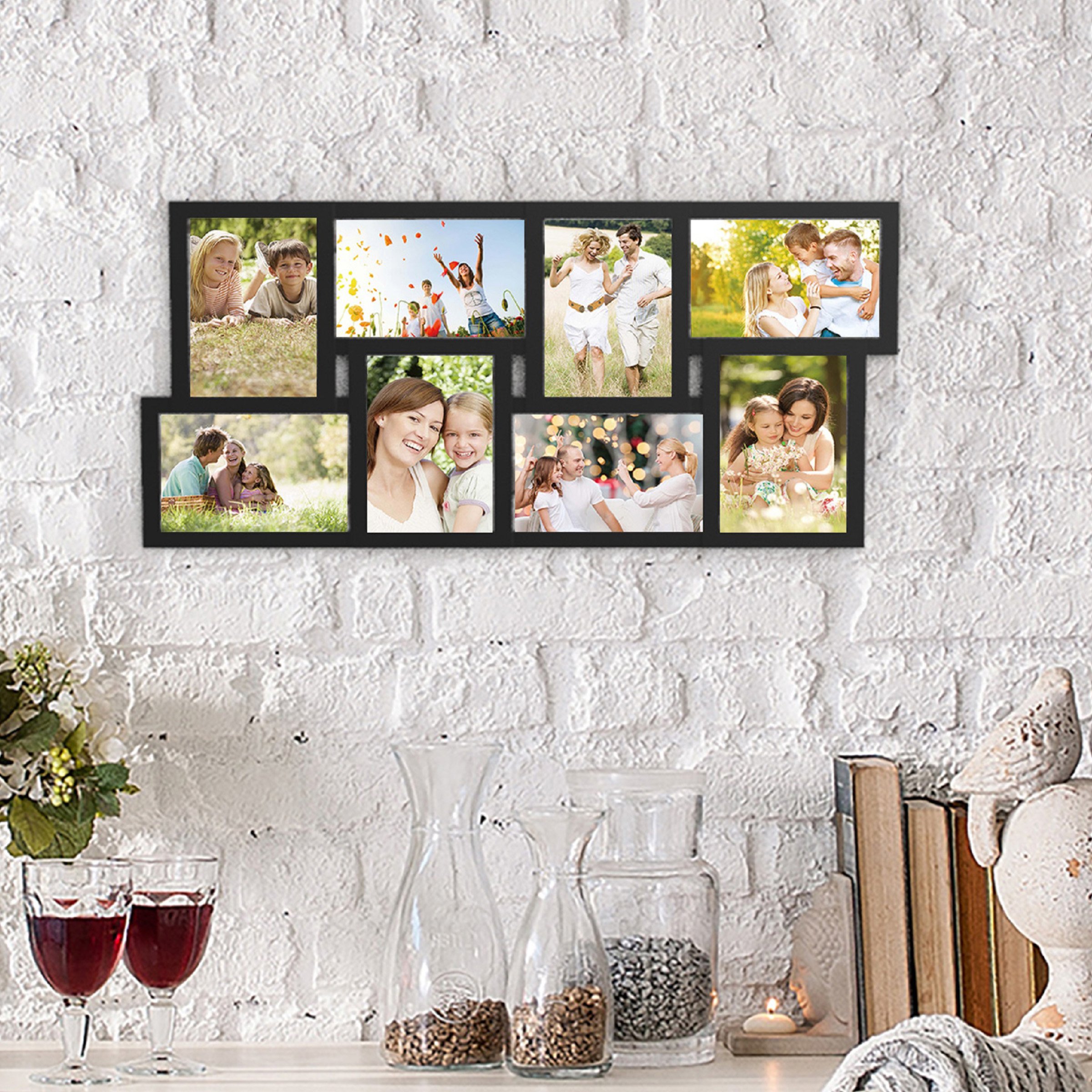 Lavish Home Collage Picture Frame with 8 Openings for 4x6 Photos- Wall Hanging Multiple Photo Frame Display for Personalized Decor (Black)