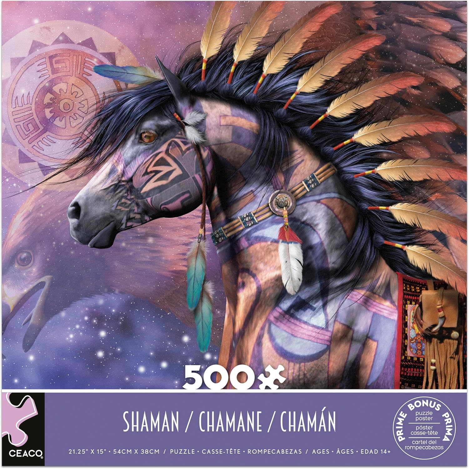 Ceaco - Shaman Puzzle - Laurie Prindle - 500 Piece Jigsaw Puzzles for Adults - Native American Art - Premium Board - Bonus Poster - 24 x 18 - USA Made