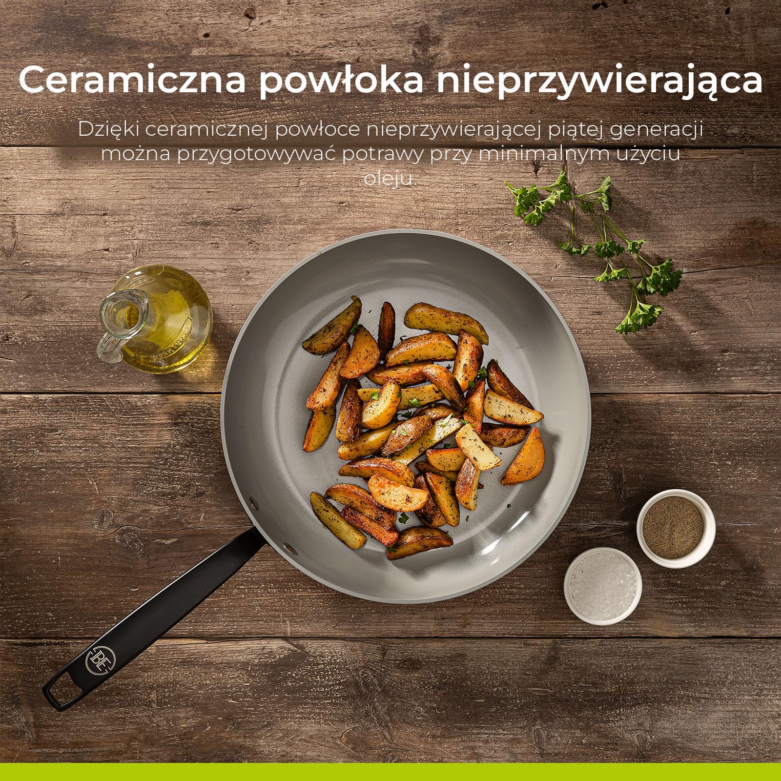 BE Living Essential 5-częściowy zestaw garnków, Ø 20, 24 i 28 cm patelnia do smażenia + Ø 30 cm patelnia do gotowania + Ø 28 cm, zestaw patelni, ceramiczne, bez PFAS, indukcja, szary