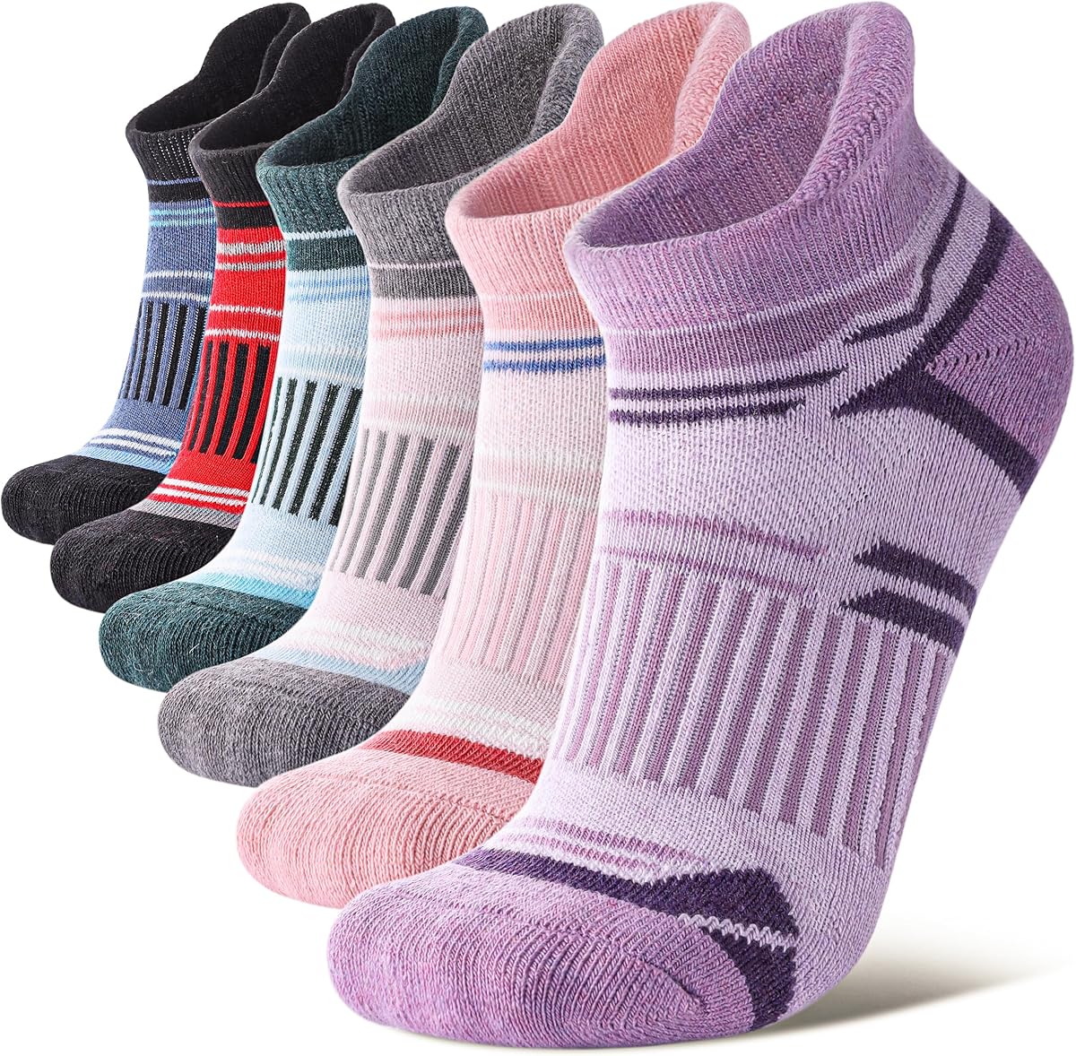 LANLEO Merino Wool Ankle Running Hiking Socks for Women Men Compression Support Thick Cushion No Show Socks 6 Pairs