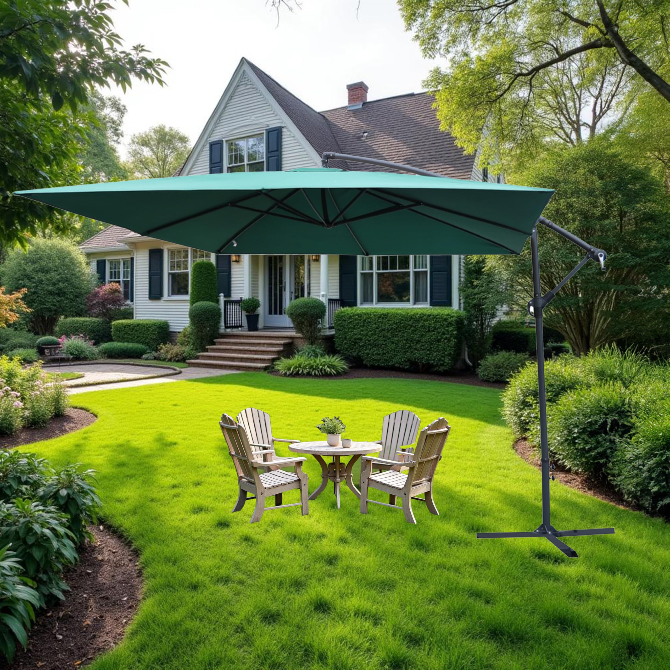 Ombrellone da Giardino Quadrato 3x3 Mt Palo Decentrato- in Alluminio, Regolabile, da Esterno, Impermeabile, Manovella, Tubo Ø 48 mm- Resistente ai Raggi UV