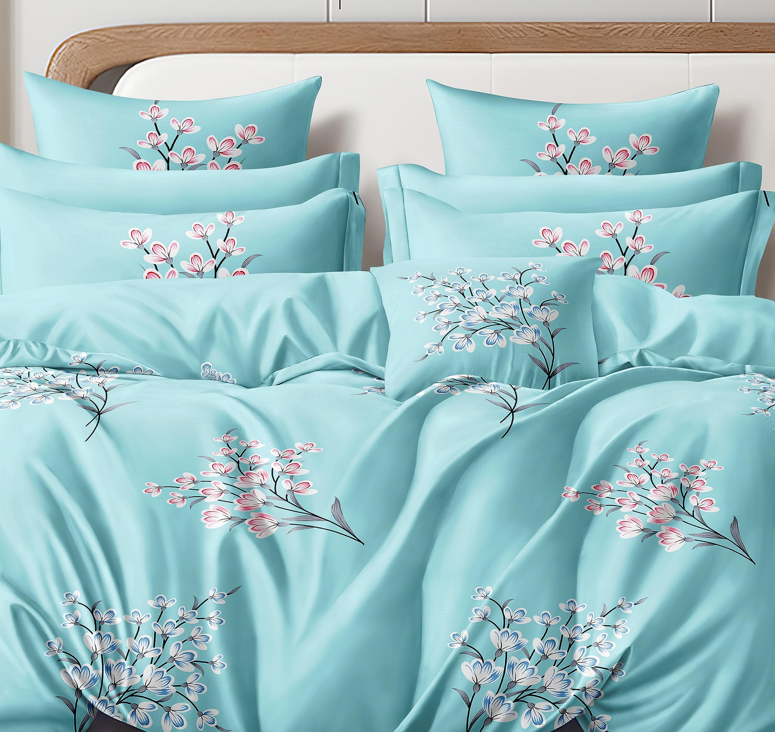 Cortina Microfiber Queen Sheet Set - Leaf & Sky Blue -5 Cortina Microfiber Queen Sheet Set - Leaf & Sky Blue -5