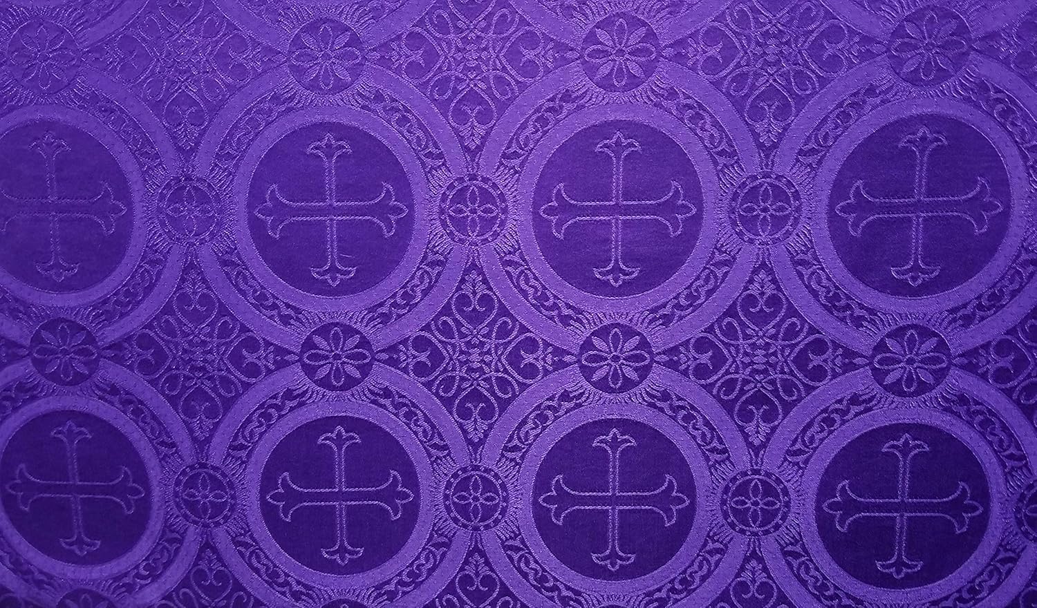 GUZIAVA Club Veklins Liturgical Fabric, Church Gorgeous Cross Acetate Taffeta Brocade Cross Matte Purple, 60" Wide