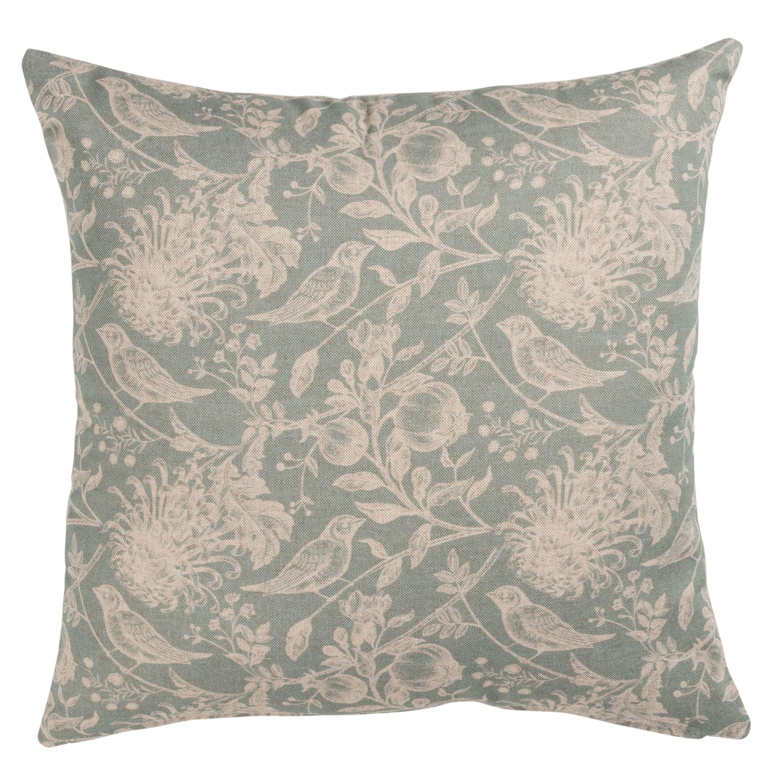 Linen Loft Duck Egg Blue Aviary Toile Cushion Cover In Cottagecore Shabby Chic Vintage Birds And Botanical Design In Baby Blue. 17X17 Square Cover Only.