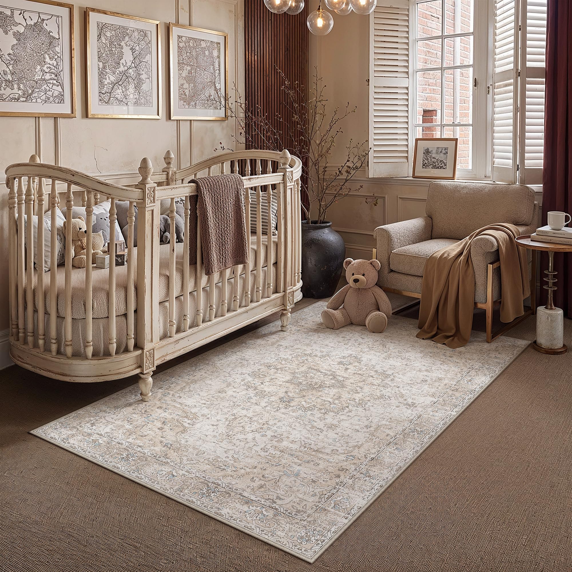 PureCozy Vintage Rugs Living Room Washable 80x150cm Beige Rug for Bedroom
