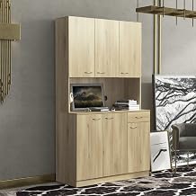 70.87-Inch Tall Storage Cabinet with 6 Doors and Open Shelf