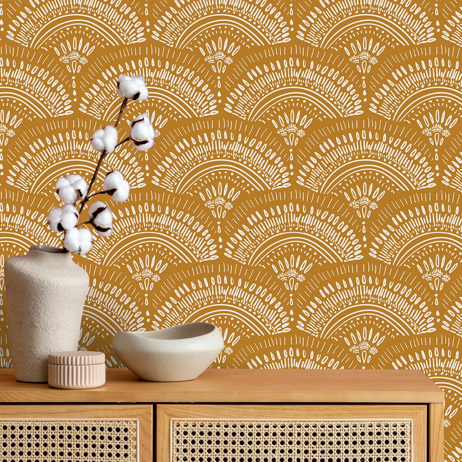 Driehoekige beige opstelling geometrisch behang