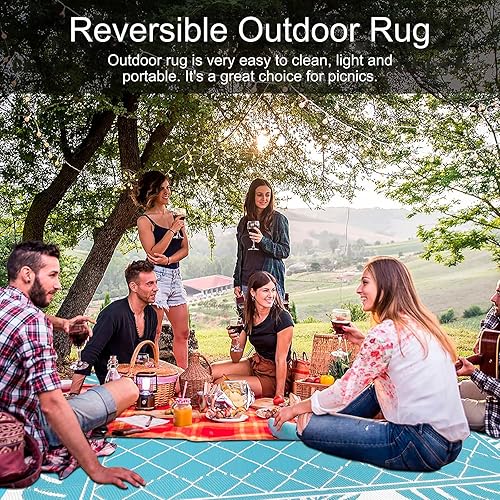 Miniatura 3 de Ileading Alfombra de exterior para patio, 6 x 9 pies, impermeable, reversible, de plástico, portátil, alfombra de camping para patio, balcón,