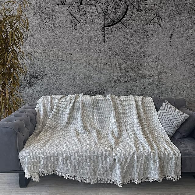 Milam London Throw For Sofa | Cosy Blanket For Bed | Knitted Blanket | Bed Throw Double Size | Sofa Blanket | Throws For Armchairs | Cotton Blanket Throw | Grey Throw 170 x 200 cm