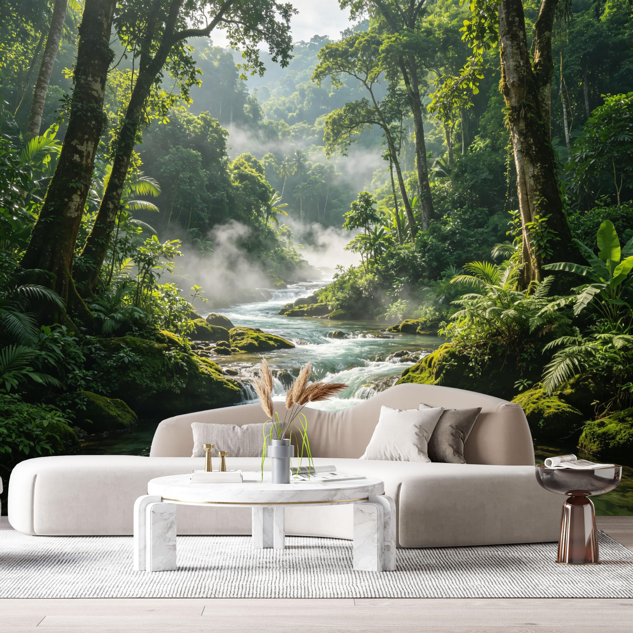 Custom Size Wall Murals Tropical Rainforest Stream Landscape Mist Ferns Botanical SelfAdhesive Wall Fabric Removable Large Wallpaper for Photo Living Room