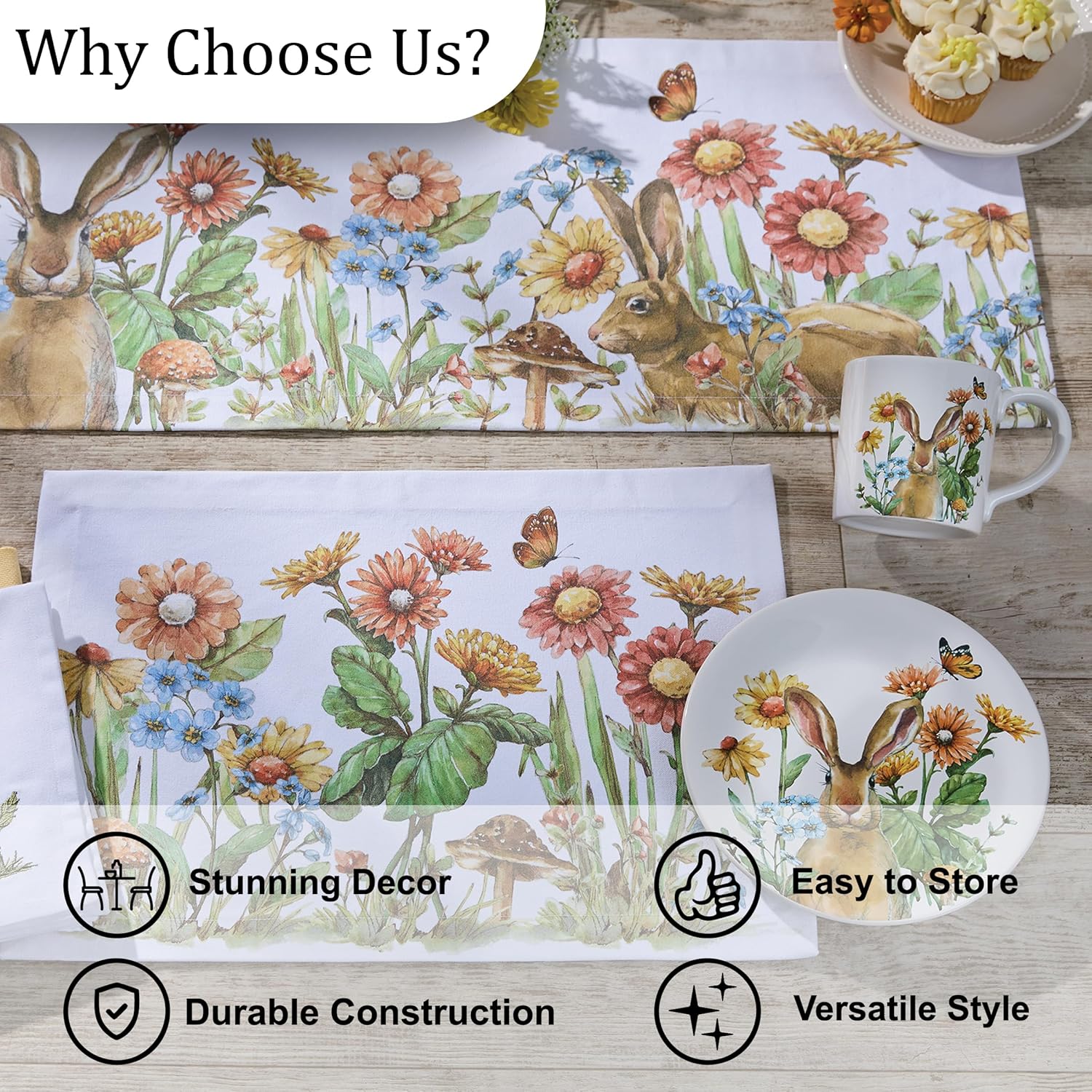 Park Designs Garden Bunnies Salad Plate Set of 4, Colorful Springtime Dinnerware for Spring and Easter Gatherings, Bunny Printed Dolomite Salad Plate for Bright Table Decor