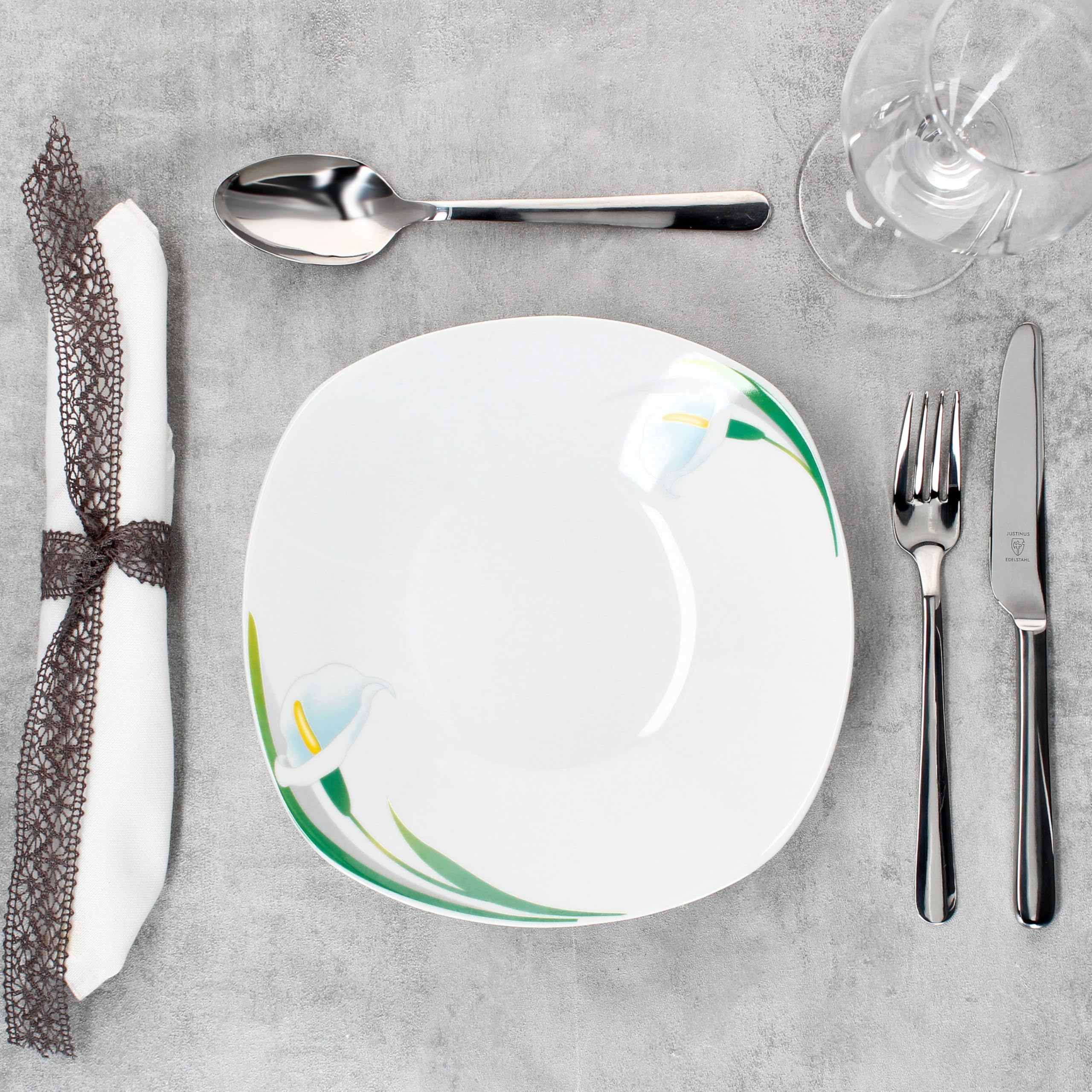 MamboCat 12-delig tafelservies White Calla I bloemen stijlvol porseleinen servies met bloemendecoratie voor 6 personen I 6 x soepborden en 6 x platte MamboCat 12-delig tafelservies White Calla I bloemen stijlvol porseleinen servies met bloemendecoratie voor 6 personen I 6 x soepborden en 6 x platte