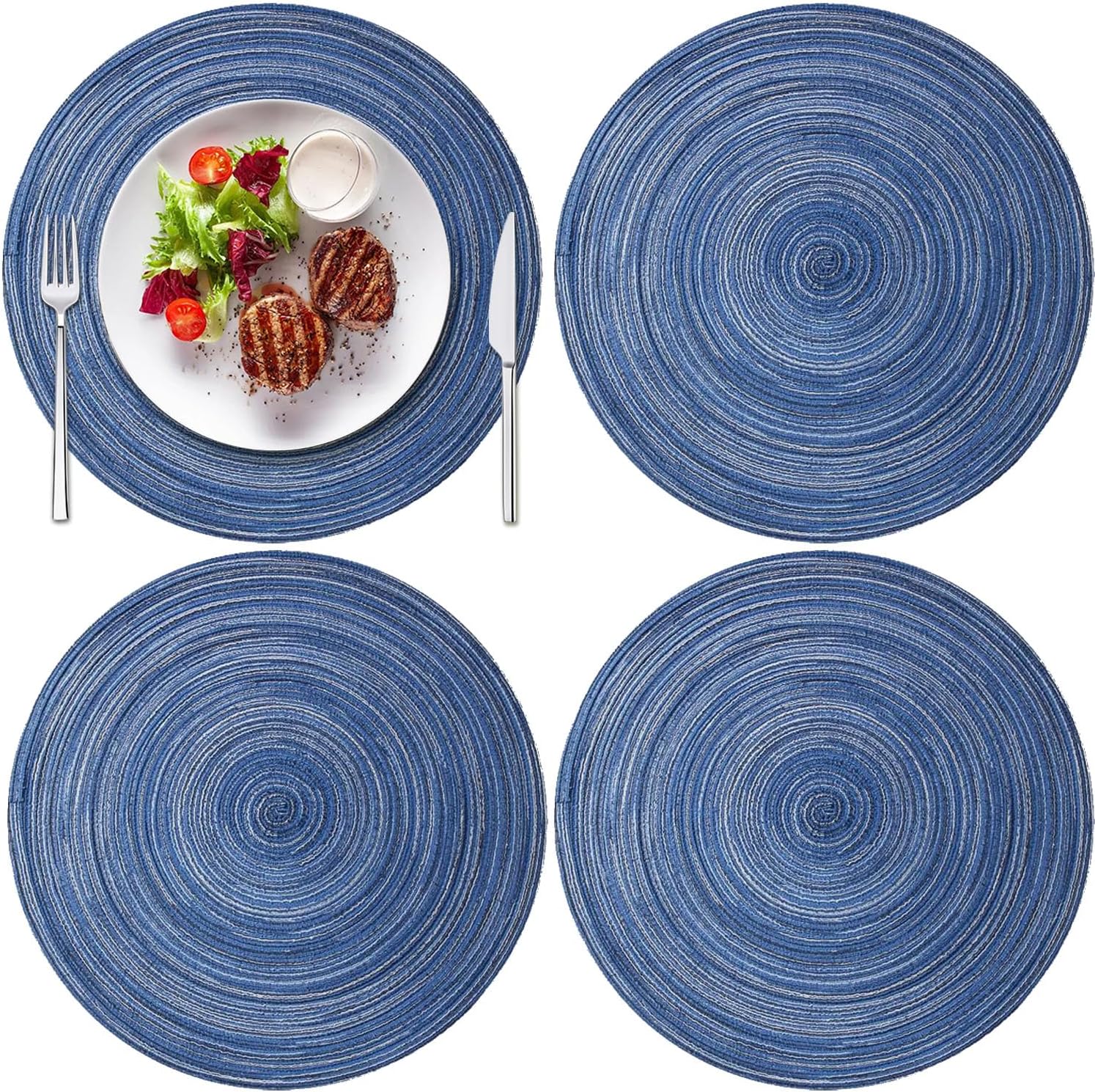 12 Inch Round Braided Placemats Set of 4,Washable Heat Resistant Cotton Polyester Circle Place Mats for Kitchen Dinner Party Table Decoration,Suitable for Plates Under 10 inches(Beige Medium Size)