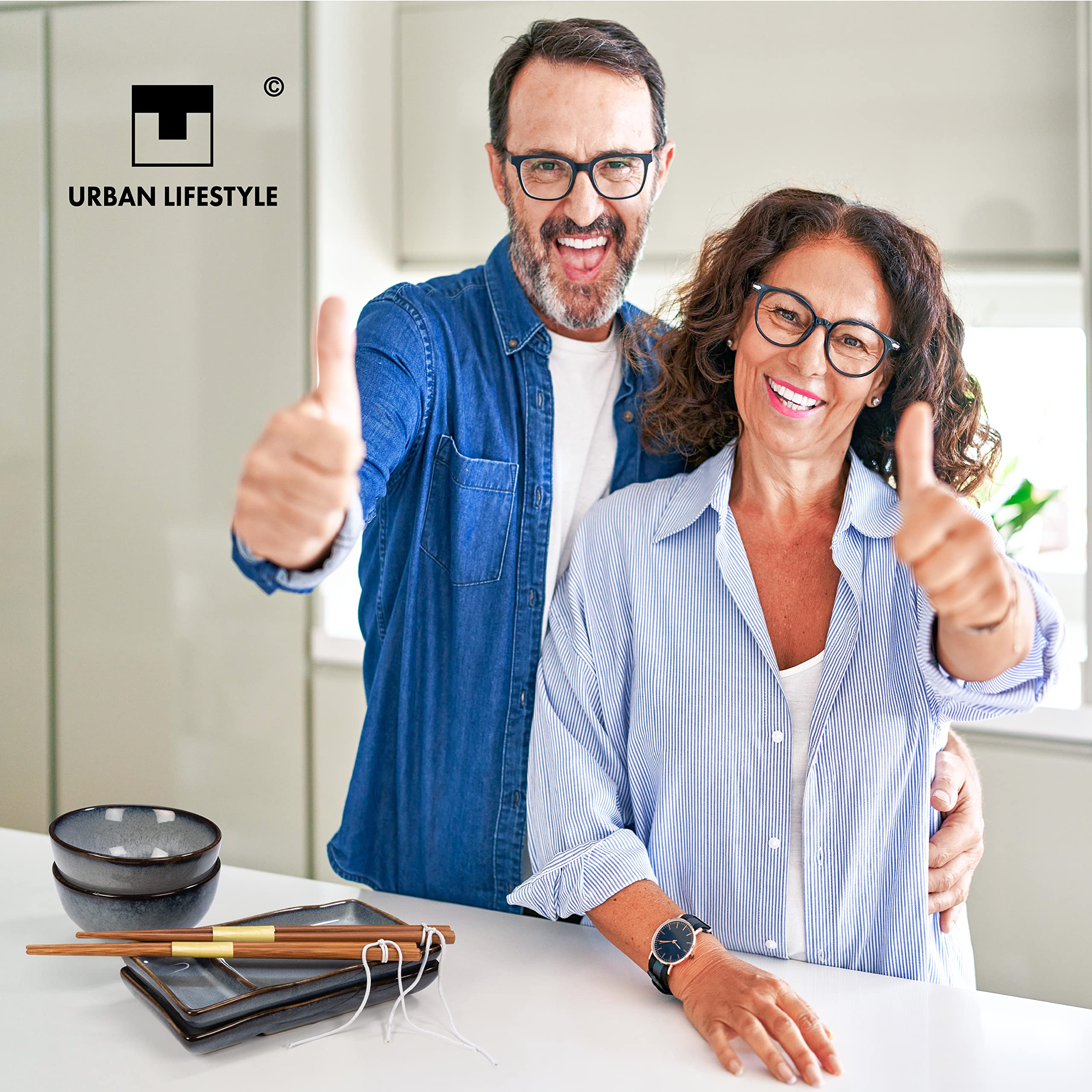 Set Sushi Per 2 Persone Nero - Piatti, Bacchette E Portabacchette In Melamina, Lavabile In Lavastoviglie - Foto 11