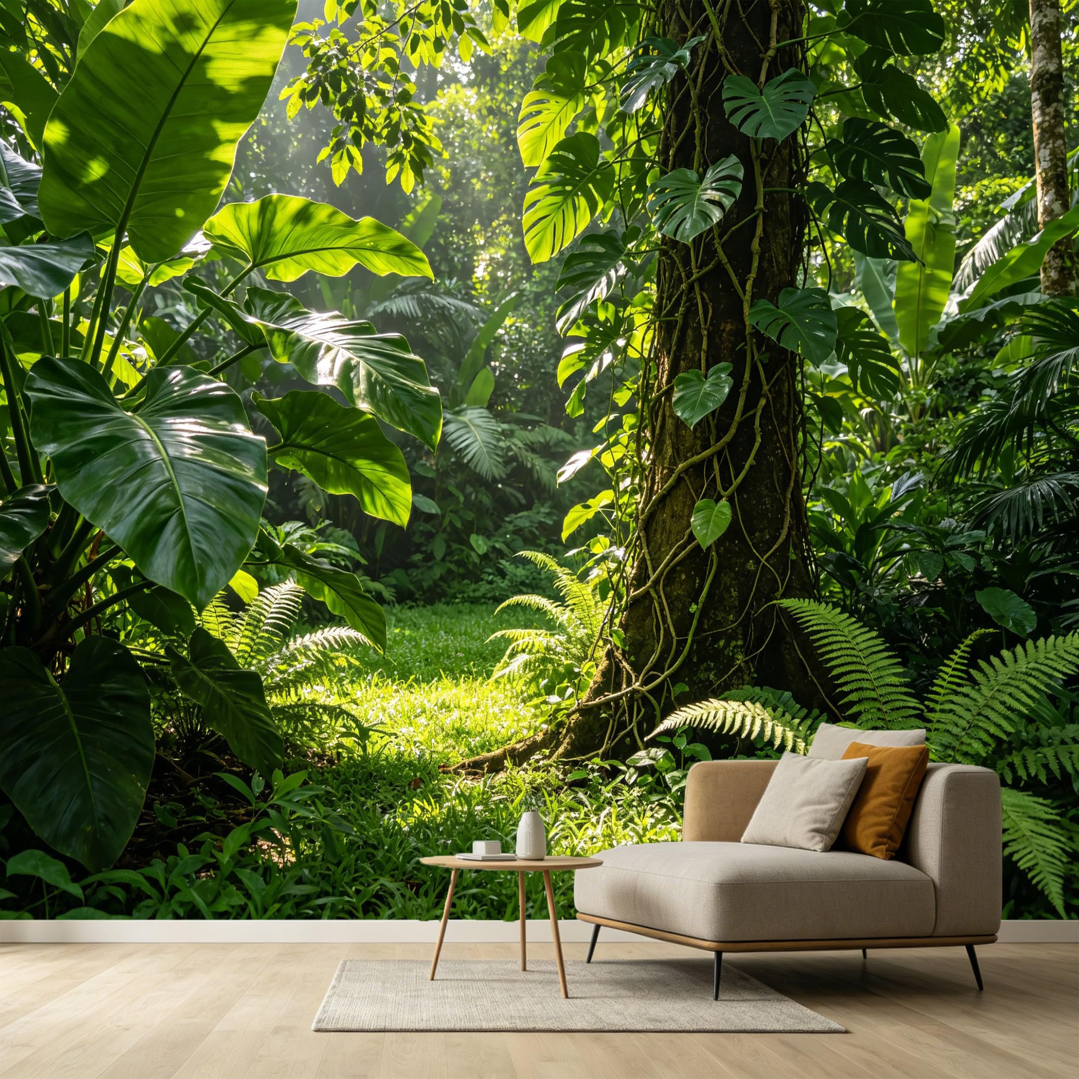 Custom Size Wall Murals Tropical Jungle Botanical Palm Leaves Sunbeams Rainforest Tree SelfAdhesive Wall Fabric Removable Large Wallpaper for Photo Living Room Interior Decor