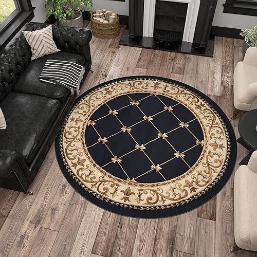 Miniatura 6 de Alfombra ovalada de interior de 5 x 7 para sala de estar, comedor, dormitorio, entrada, alfombras para salas, tradicional, oriental, negro, ovalada