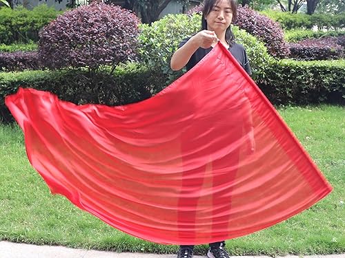 Miniatura 3 de Winged Sirenny Bandera de seda Poi, 50 pulgadas rectangular Spinning Playsilk Alabanza Profética Adoración Danza Banner (rojo)