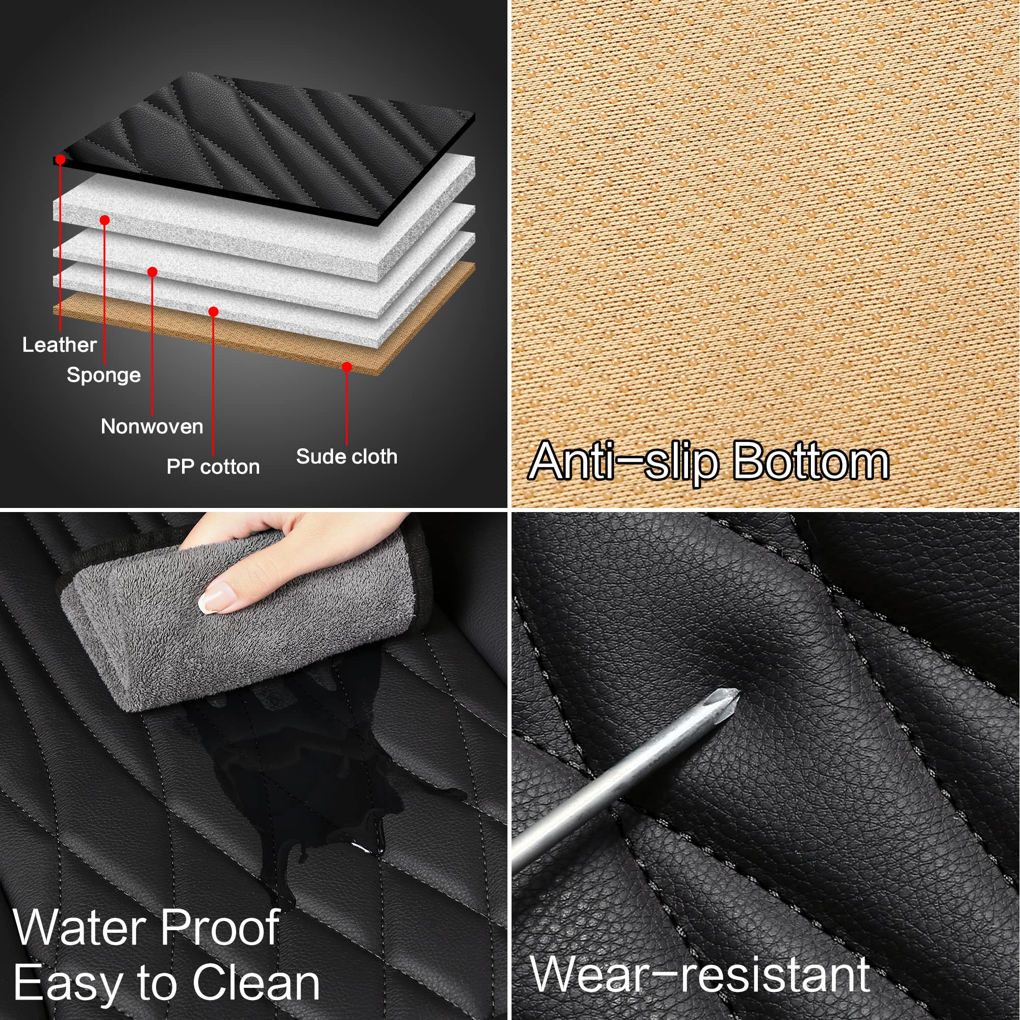 Pariitadin Leather Car Seat Covers Front Pair, Waterproof Faux Leather Seat Covers for Cars, Non-Slip Car Interior Covers Universal Fit for Most Cars Sedans Trucks SUVs, Black Line