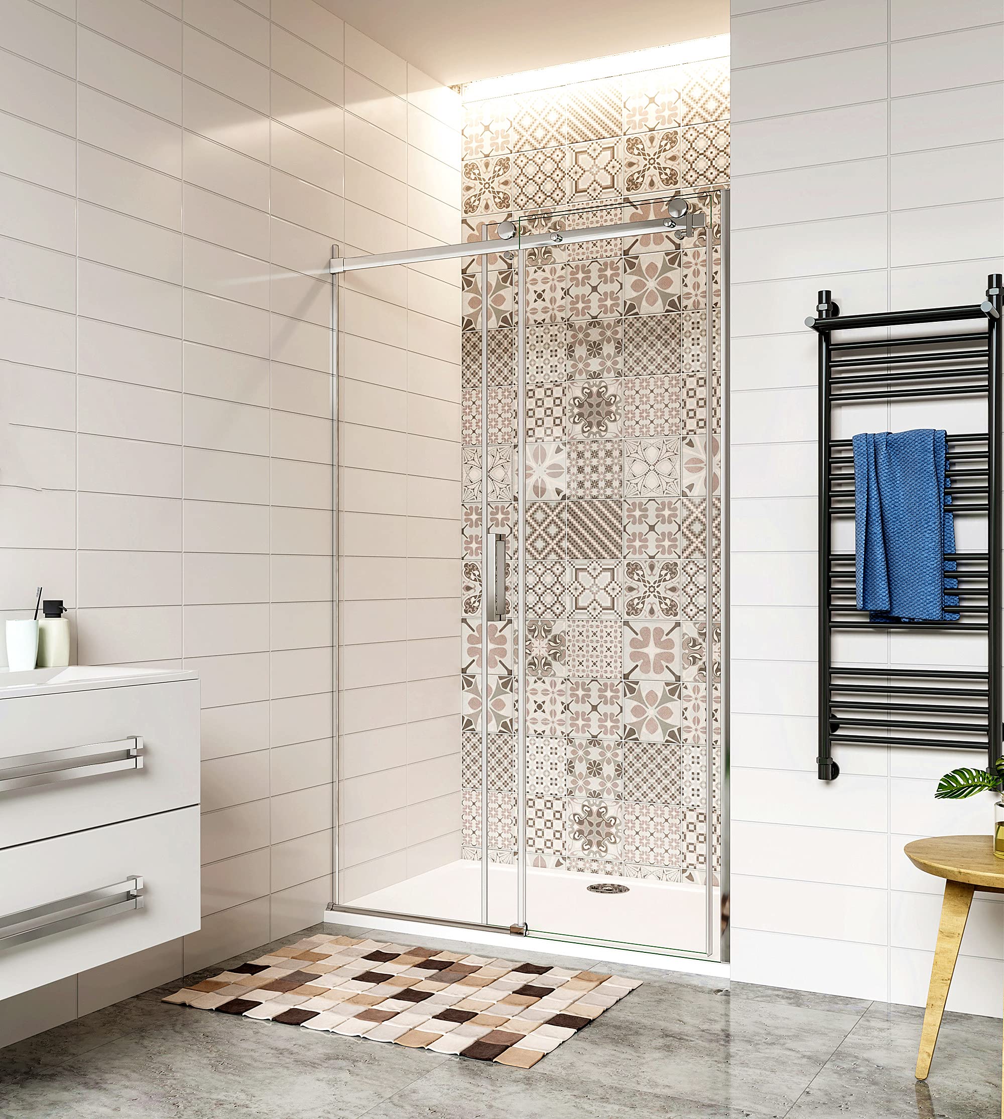 Aica Sanitär Duschabtrennung 100x195cm Duschtür Duschwand Dusche Schiebetür 8mm NANO GLAS