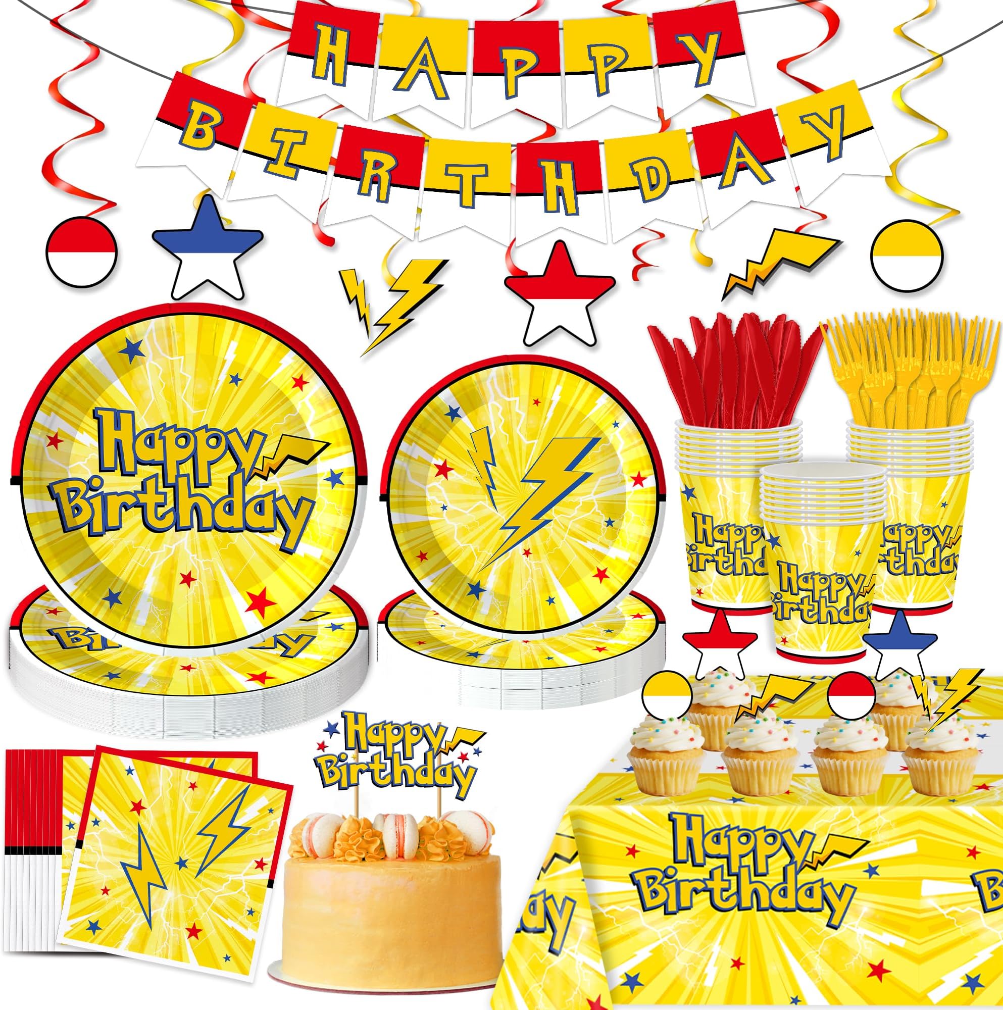 120 PCS Cartoon Animation Birthday Party Supplies for Boys Kids Birthday Party Decorations Cartoon Animation Tableware Set Napkin Cups Forks Knives for 20 Guests