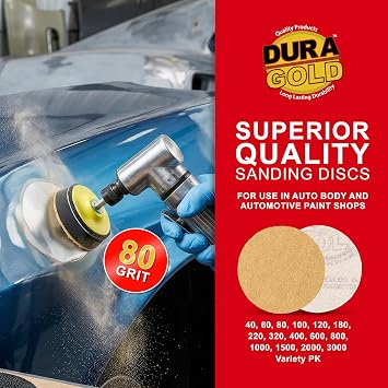 Dura-Gold Premium 2 Gold Hook & Loop Sanding Discs - 80 Grit (Box of 30) - High-Performance Extra Coarse Cut Abrasive Sandpaper Discs - for DA Sanders Drill, Sand Automotive Paint, Woodworking Wood