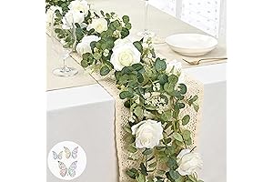 Yastouay 6.6 Ft White Artificial Eucalyptus Garland with Flowers