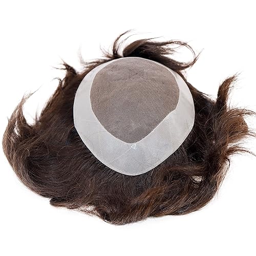 Miniatura 7 de Toupee - Sistema de reemplazo de cabello humano virgen europeo de 7 x 10 pulgadas para hombre, postizo mono con encaje superior con poliuretano