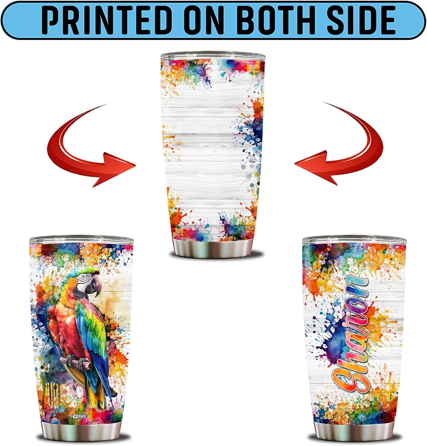 Personalized Parrot Tumbler Gifts for Women 20oz Insulated Stainless Steel With Lid Watercolor Custom Name Coffee Cup Travel Mug Gift for Girls Mom Wife Sister - Image 6