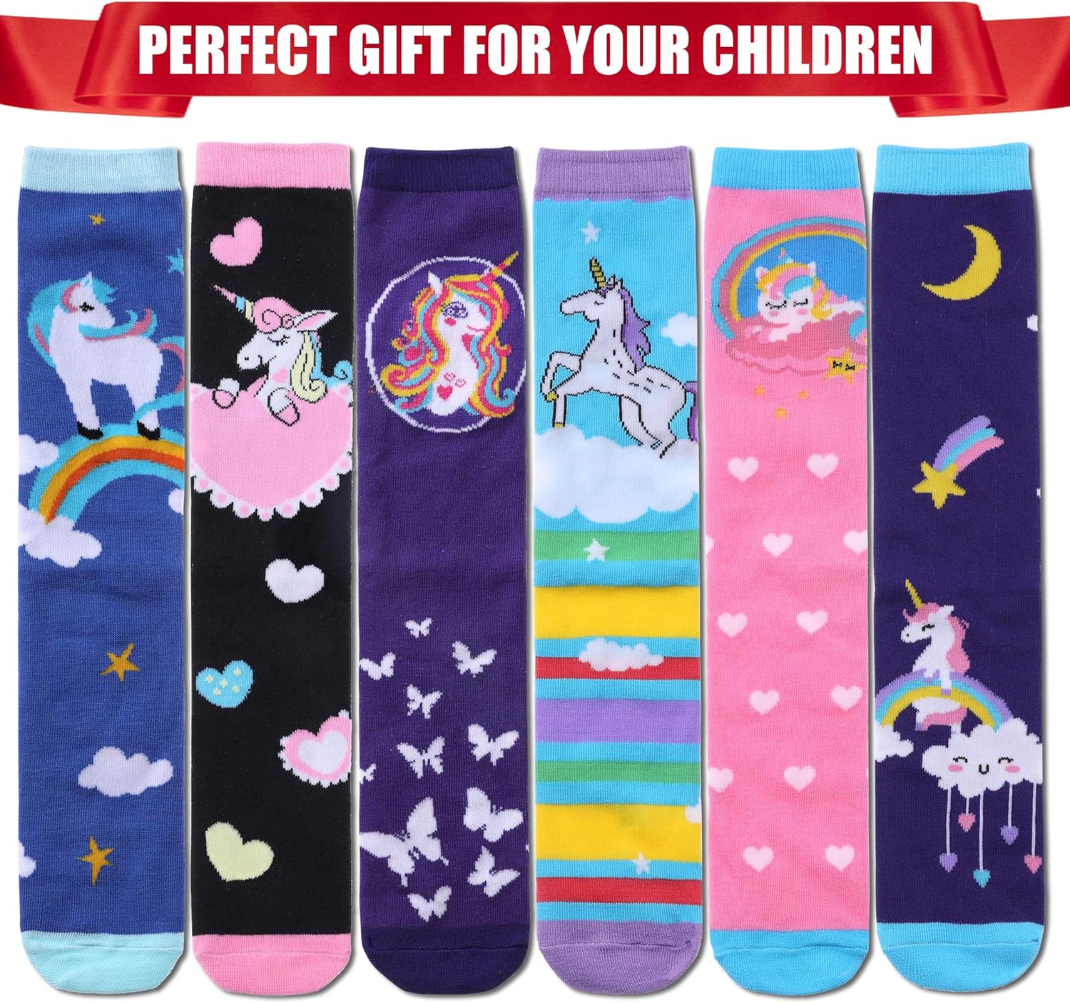 FNOVCO Girls Knee High Socks Kids Crazy Fun Gift Cute Animal Patterns Cotton Long Socks 6 Pairs - Image 5