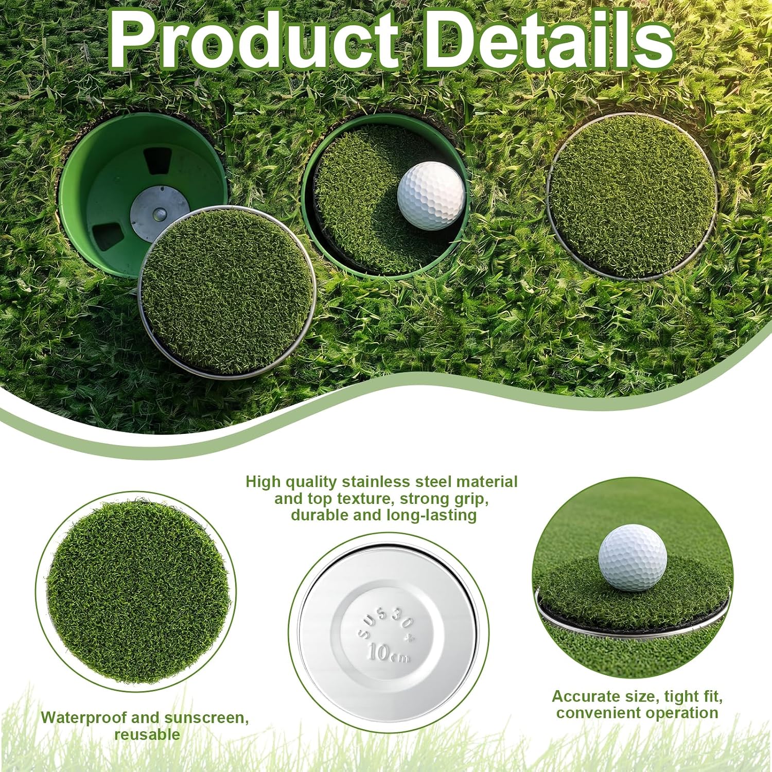 4 Pack Golf Hole Cup Cover Simulated Green Lawn and Metal Base for Backyard Putting Practice Yard Garden Backyard Home Outdoor Activities