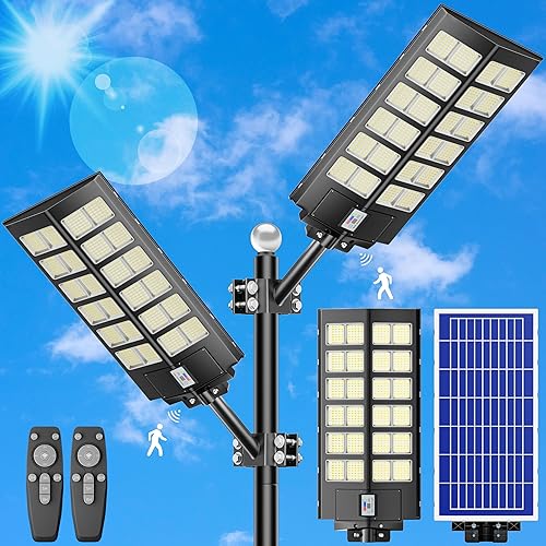 Miniatura 7 de loyoele Farolas solares para exteriores, impermeables, 8000 W, 300000 lúmenes, luz solar de estacionamiento del atardecer al amanecer, luces de