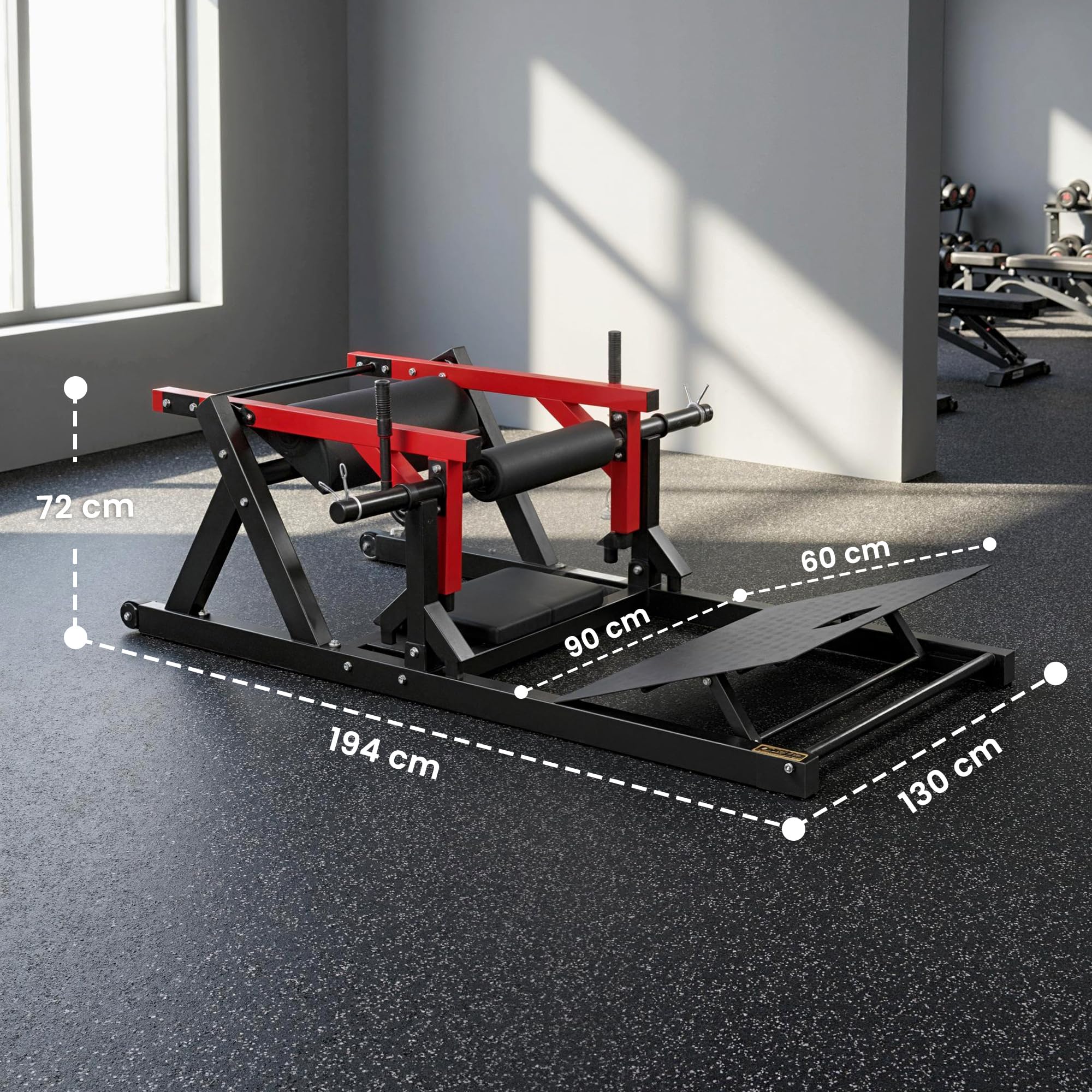 SPORTNOW Macchina Hip Thrust, Macchina per Glutei con Porta Pesi, Pedana Regolabile, Cuscini, Trainer per Glutei Multifunzione con Ruote, Capacità 270 kg, Allenamento Gluteo Addominali Casa Palestra