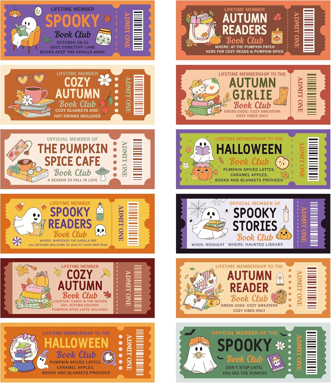Laffact Halloween Book Club Ticket Bookmarks, 120Pcs Fall Book Lover Gifts
