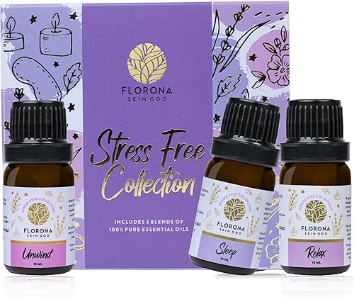 Florona Juego de regalo de aceite de alta calidad sin estrés de 3-1 fl oz (0.3 fl oz x 3) para difusor de aromaterapia, para dormir, relajarse y