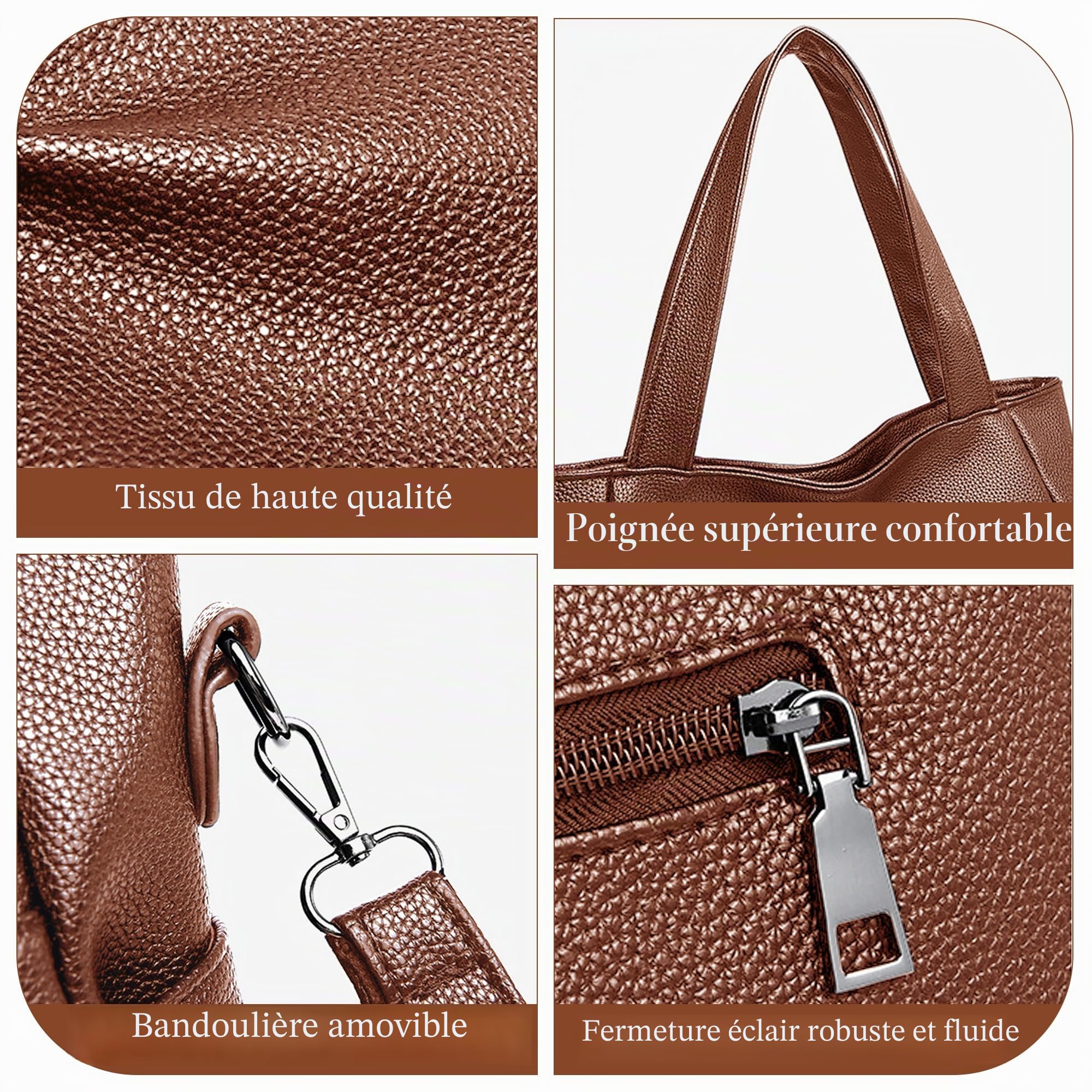 Sac Shopper Femme Moyen En PU Imperméable, Main Élégant Multi Compartiments, Bandoulière Réglable, Pratique Quotidien Pour Travail, Voyage, Shopping, Loisirs
