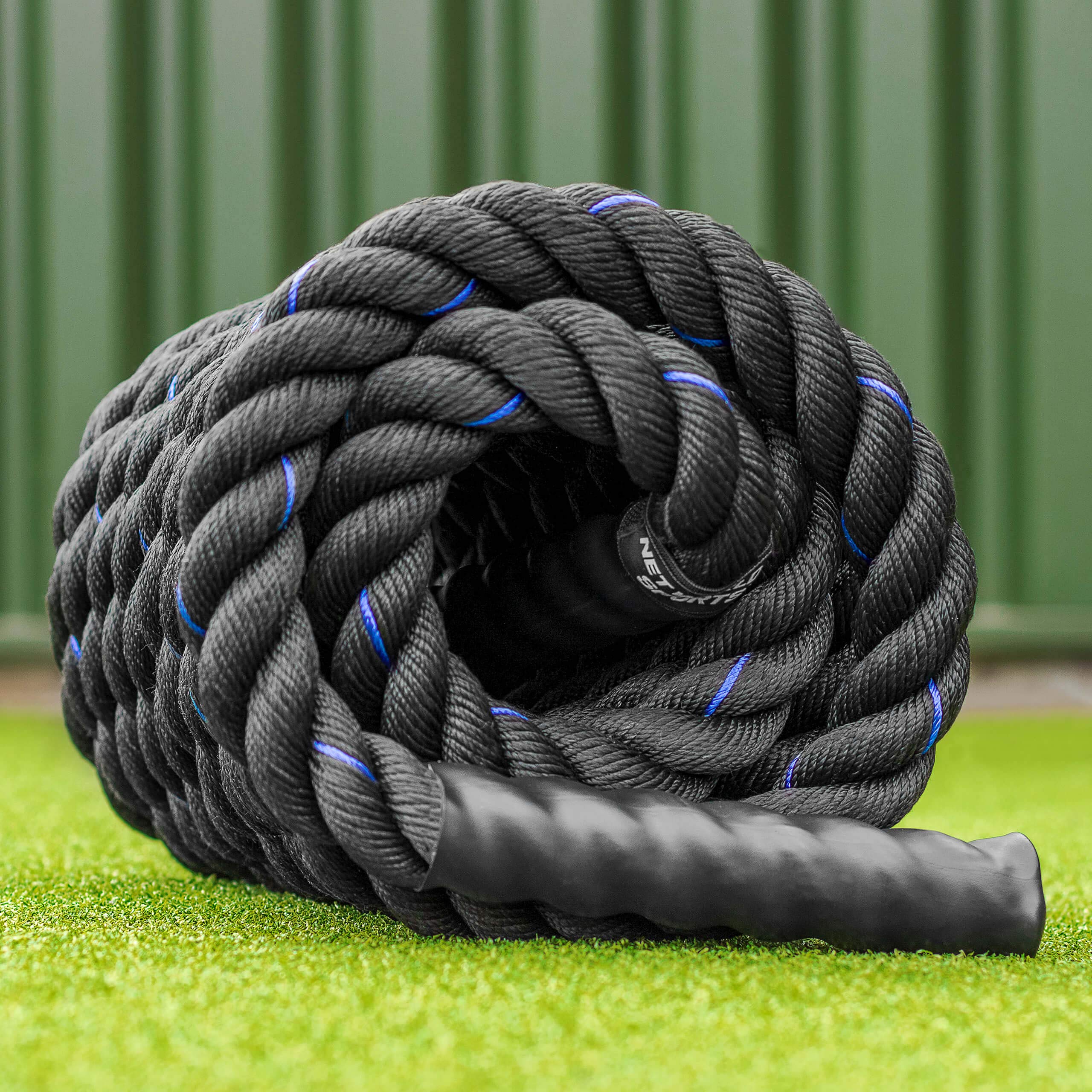 FORZA Corde da combattimento, corda ponderata per allenamento in palestra, disponibile in 9 m, 12 m o 15 m (blu e nero, 15 m x 50 mm + kit di ancoraggio)