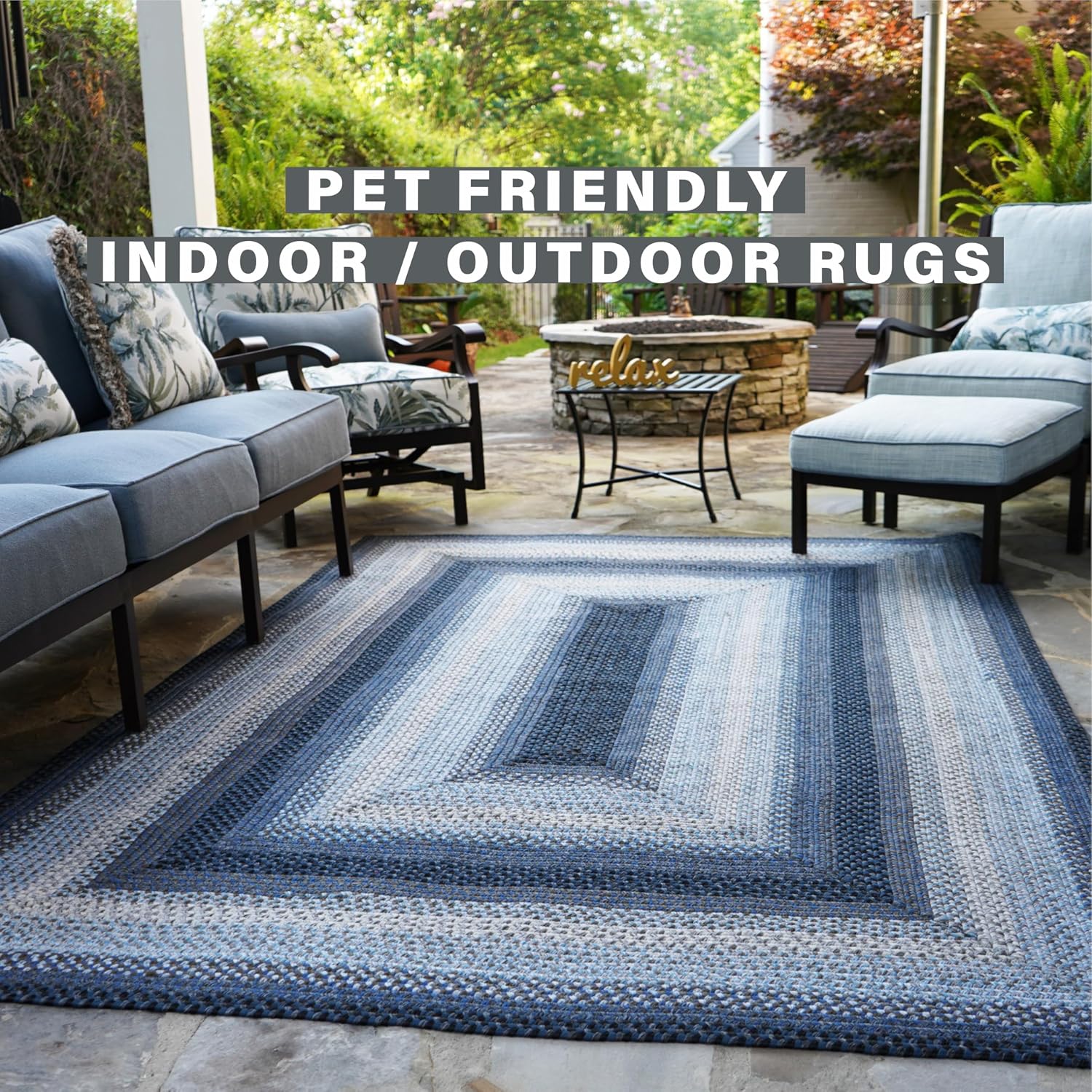 Homespice Juniper Blue Braided Area Rug 6x9' - Country Rugs for Living Room and Bedroom, Also Ideal for Patio, Pet Friendly and Water Absorbing - Both Indoor and Outdoor