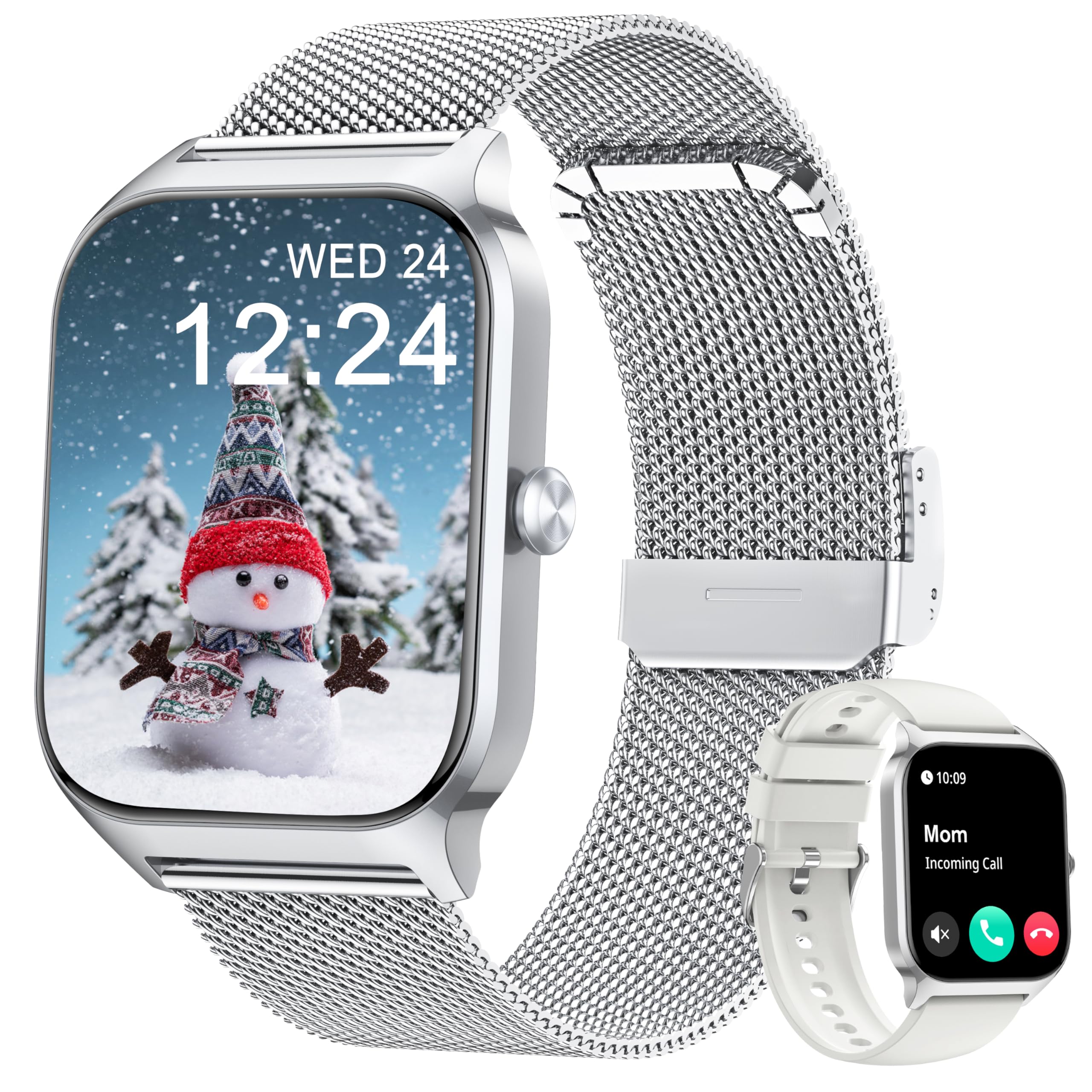 KALINCO Smartwatch Uomo Donna, 1.85” IA Orologio Pressione Sanguigna, Chiamata Bluetooth, SpO2, Frequenza cardiaca, Stress, Sonno, Orologio Mondiale, 100+ Sports Watch, Regalo Android iOS