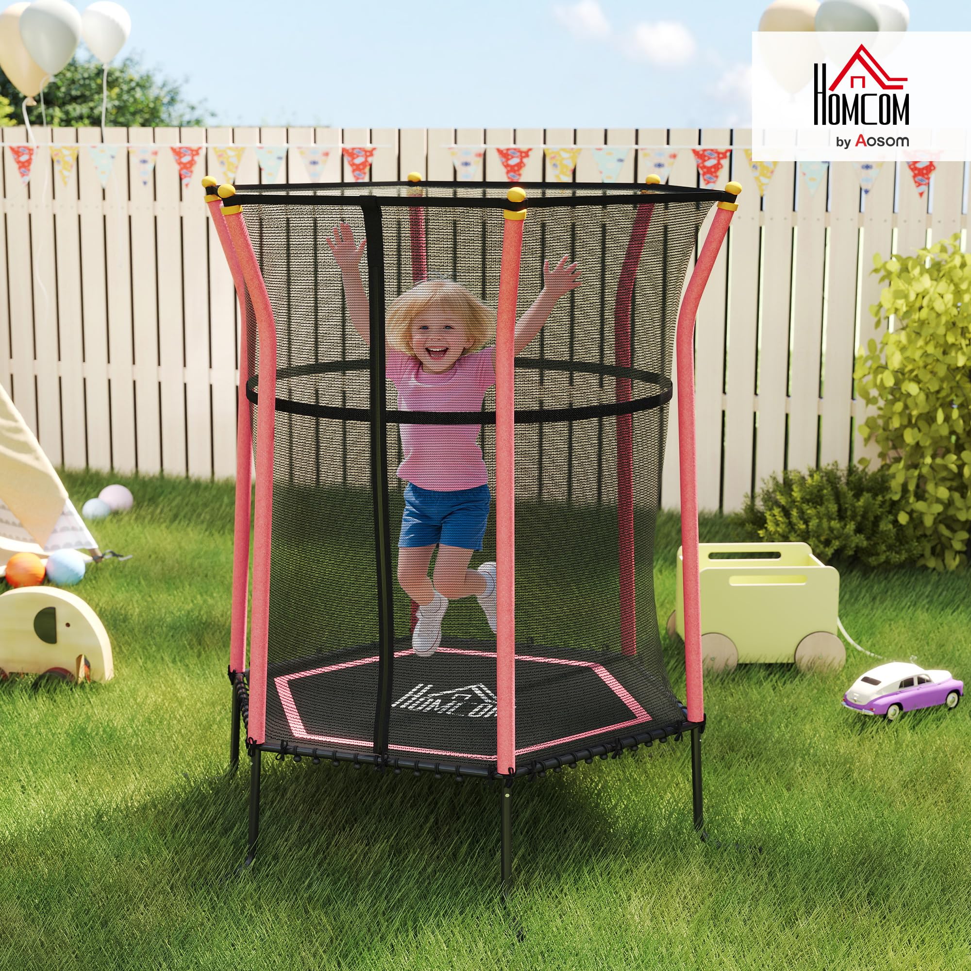 HOMCOM Trampolin Outdoor, Kindertrampolin Gartentrampolin mit Sicherheitsnetz, Randabdeckung für Kinder 3-10 Jahre bis 50 kg belastbar
