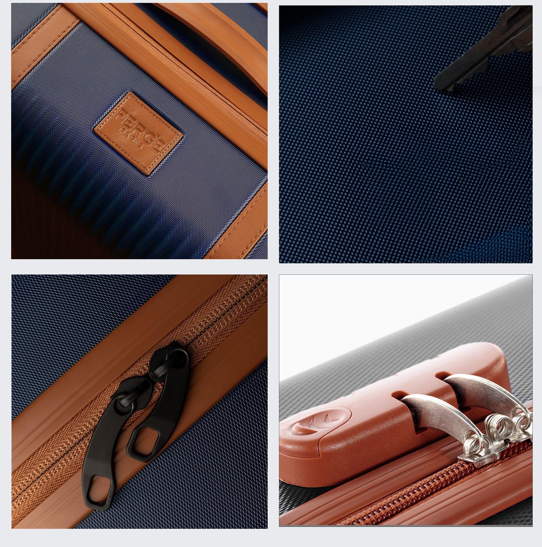 FERGÉ Milano - Lot de 3 valises rigides à roulettes - Bagage à main 55 cm - Taille L et XL - Valise rigide à 3 roulettes - 100 % ABS, Bleu/marron, 5er Set