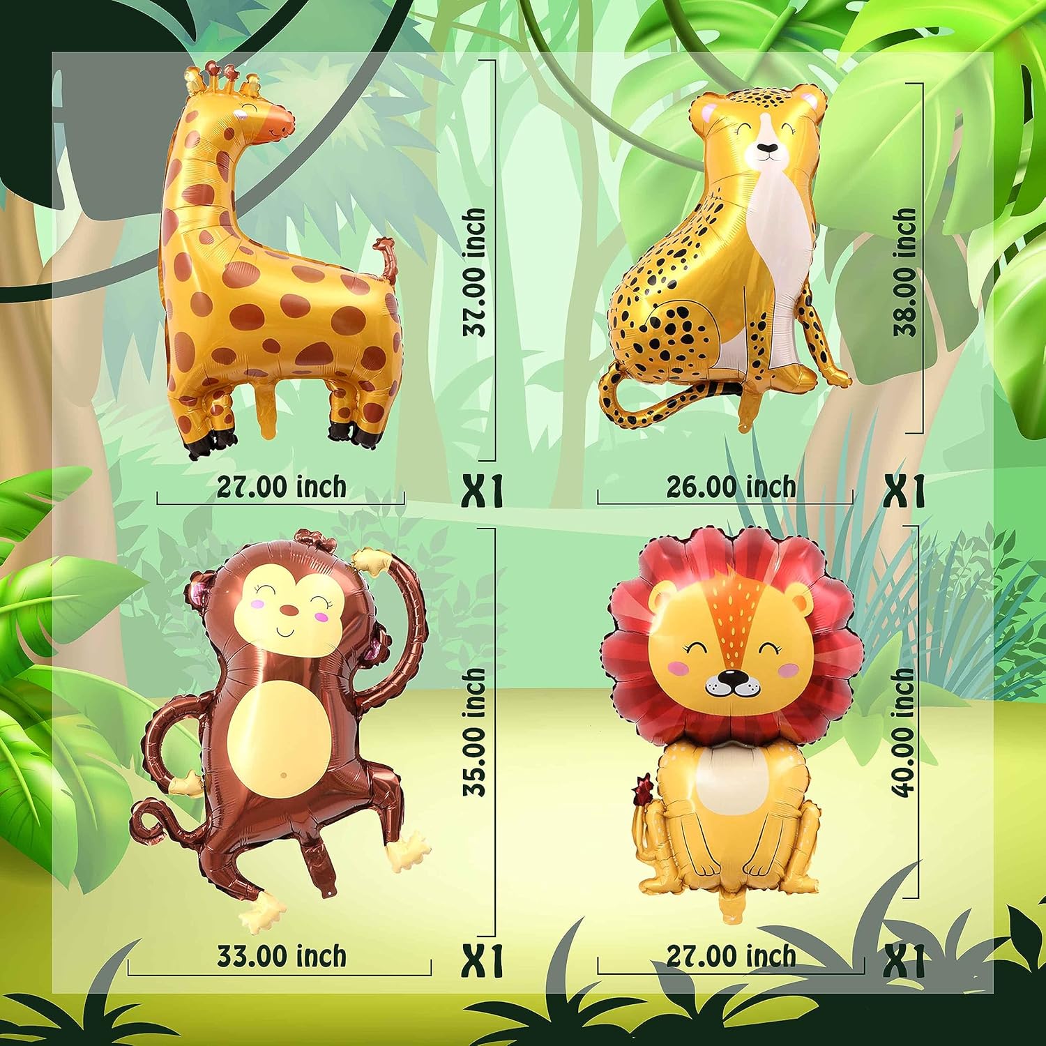 TUWUNA 9Pcs Safari Jungle Animal Balloons,Wild One Birthday Decorations Baby Shower Jungle Safari Party Supplies,Kids Elephant Monkey Lion Giraffe Leopard Zebra Crocodile Balloon - Image 2