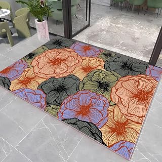 OMHHBX Felpudo interior, tamaño para la puerta de casa, color lila y naranja, flores 50 x 50 cm/19,69 x 19,69 pulgadas, alfombra lavable para interior