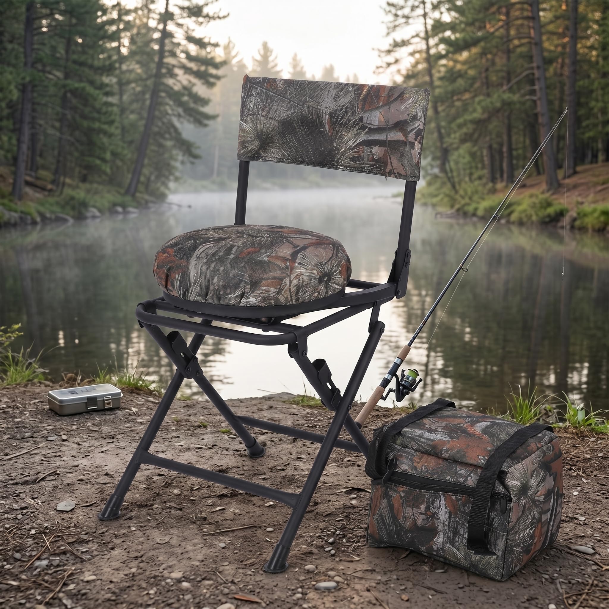 Tnfeeon Chaise pivotante 360° Pliante légère pour Chasse et pêche, Coussin rembourré Portable, idéale Camouflage extérieur