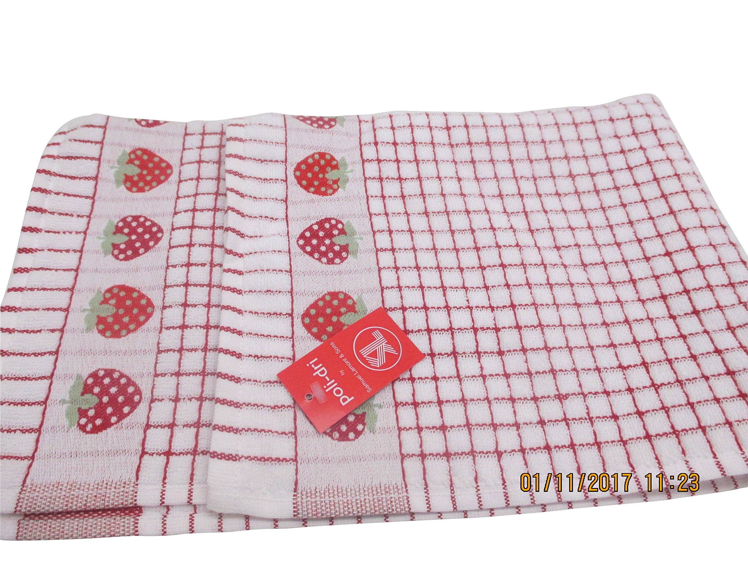 Samuel LamontPoli-dri Jacquard Towel White with Red and Strawberries Trim