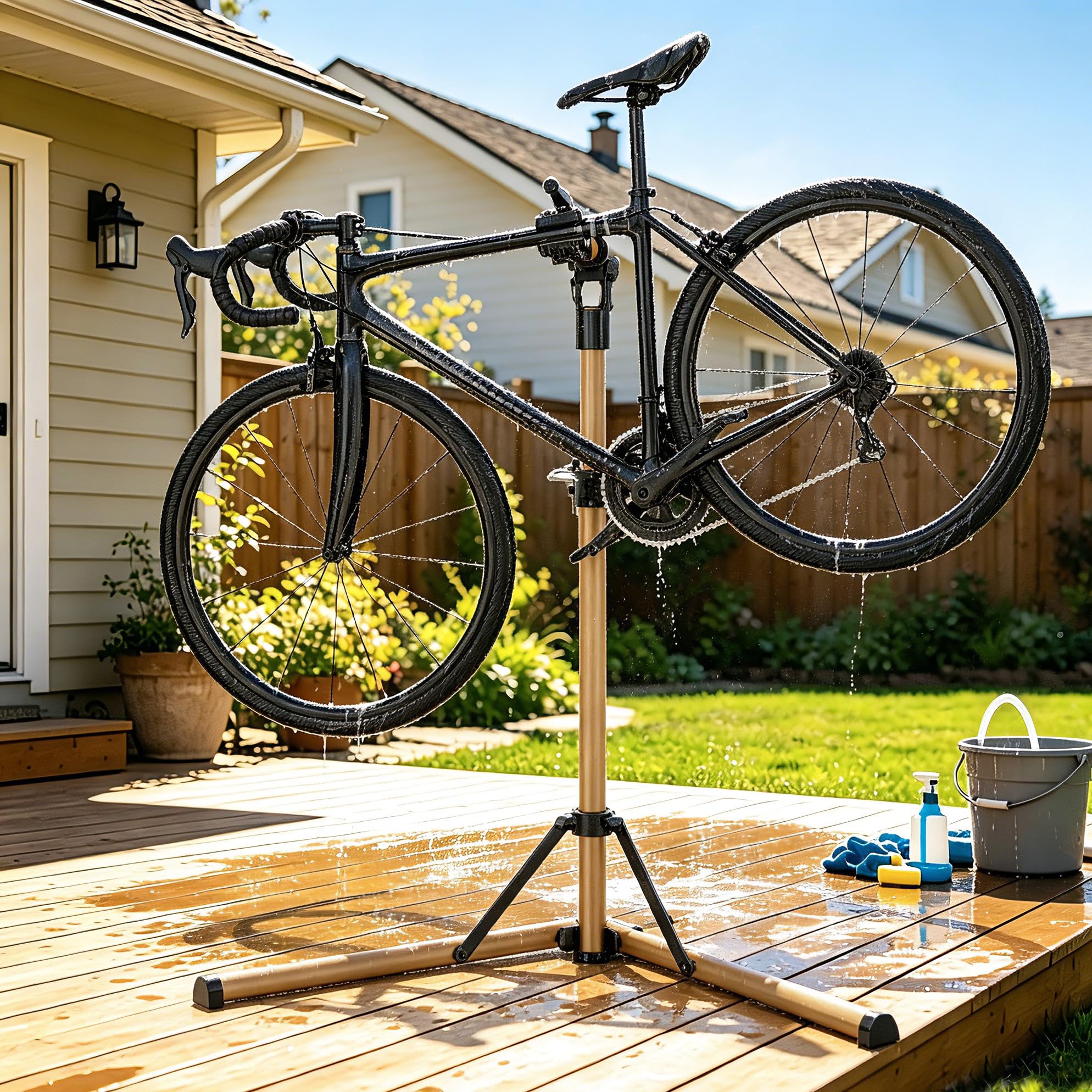 BRS04A - Soporte de reparación de bicicletas, 2 patas, negro, aluminio,