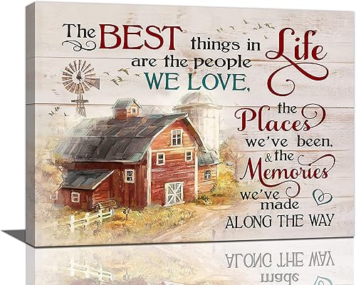 Arte de pared de granero rústico con cruz de granero, decoración de pared, citas de vida, impresiones en lienzo enmarcadas, arte moderno para el