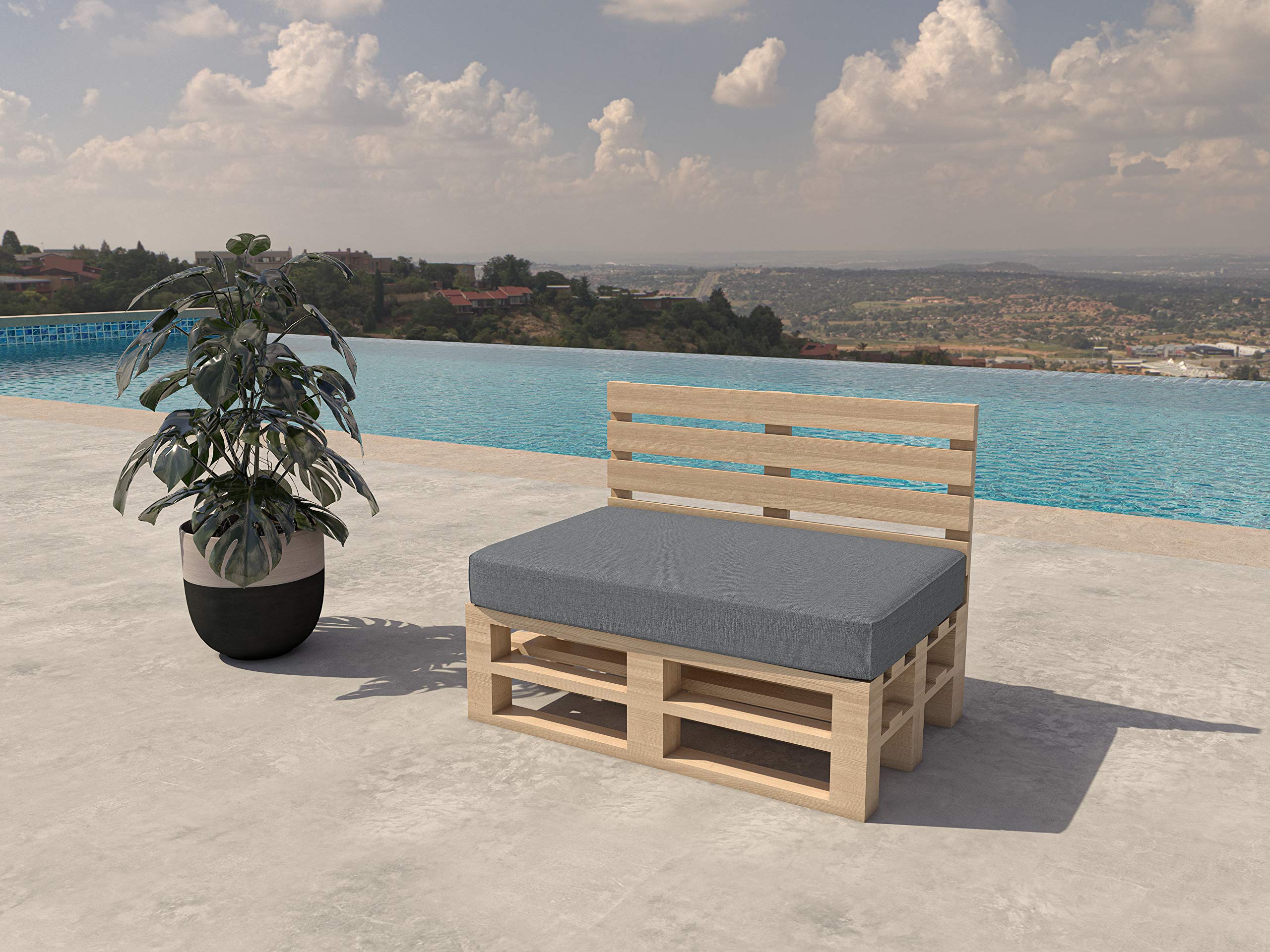 Chilly Pilley Coussin De Palette EU - De Jardin Intérieur Extérieur Lavable Amovible - Siège et Dos (D'assise 120x60x15, Argent)