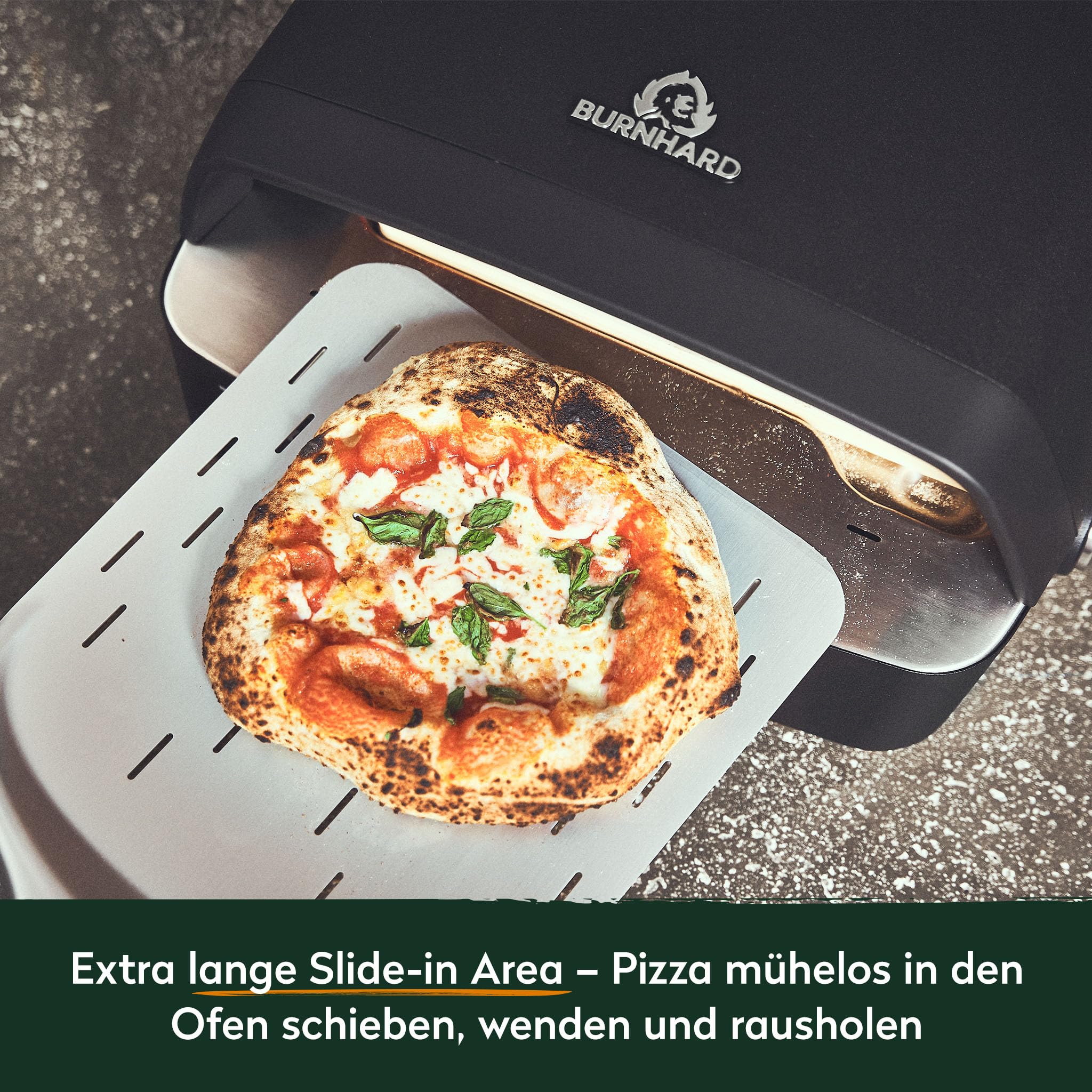 BURNHARD® Gas Pizzaofen - Tony inkl. Hitzeschild, 450 °C, Tragbarer 5,9 kW Outdoor Ofen für Pizza (58,5 x 47,7 x 24,8 cm) inkl. Cordierit-Pizzastein